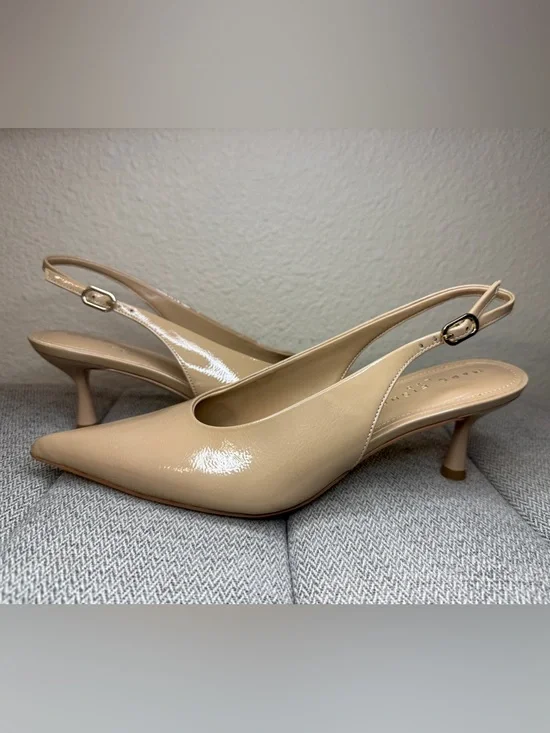 Marc Fisher Neutral Slingback Pointed Kitten Heels, Size 7 - Picture 3 of 16